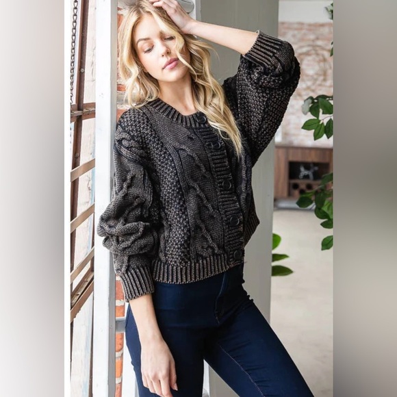 New Oli & Hali Mineral Wash Sweater Cardigan Top size XL - Picture 2 of 16
